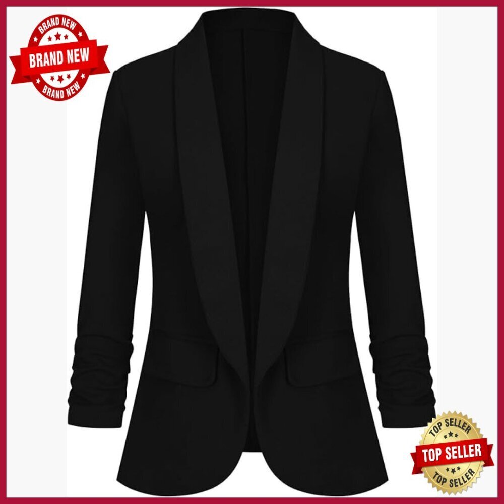 Lightweight 3/4 Sleeve Blazer Shawl Lapel Open Front Office Casual